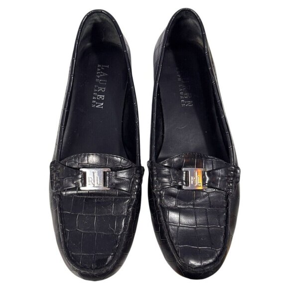 LAUREN RALPH LAUREN LRL Croc Loafers Driving Moccasins black ladies size 7.5‎ - Picture 1 of 5